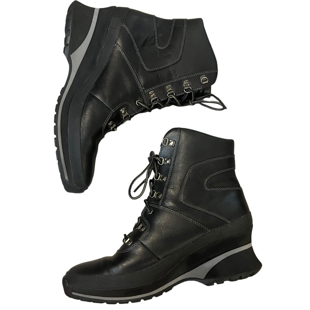 Timberland Black Leather Wedge Boots Lace Up Moto Ankle Boot Womens 8.5 - Picture 5 of 8